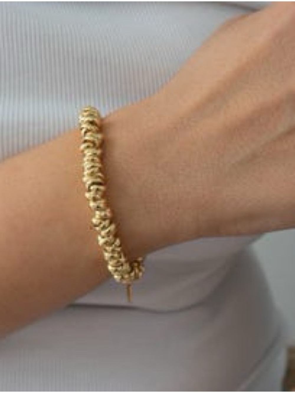 Gold Plated Ribbed Rings Chain Bracelet - Picture 3 of 10